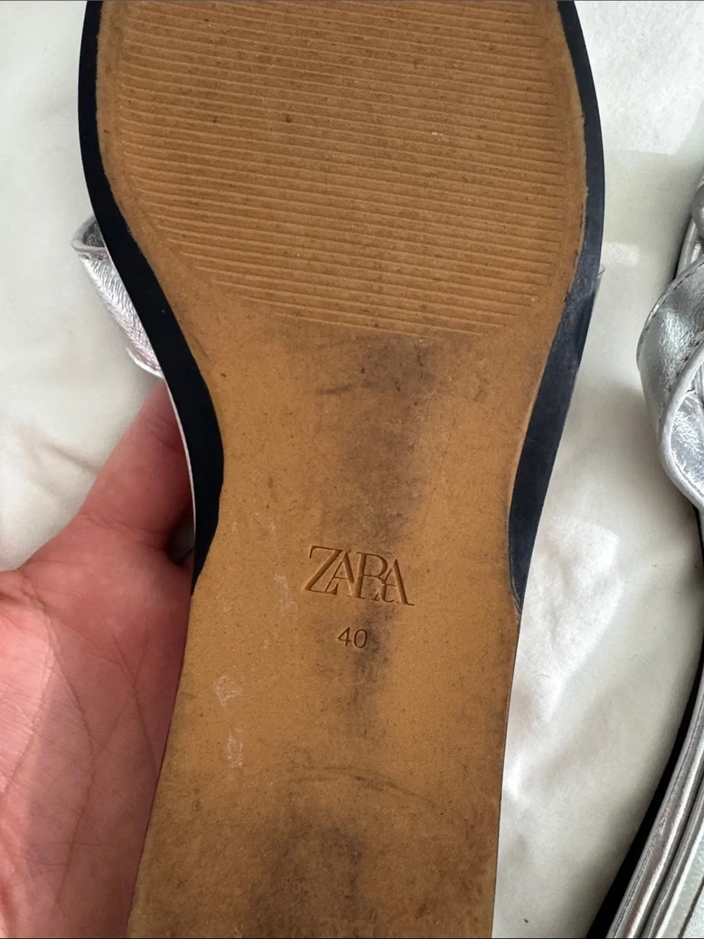 Zara Metallic Silver Buckle Cross-Strap Slide Sandals - Women - Picture 2 of 2